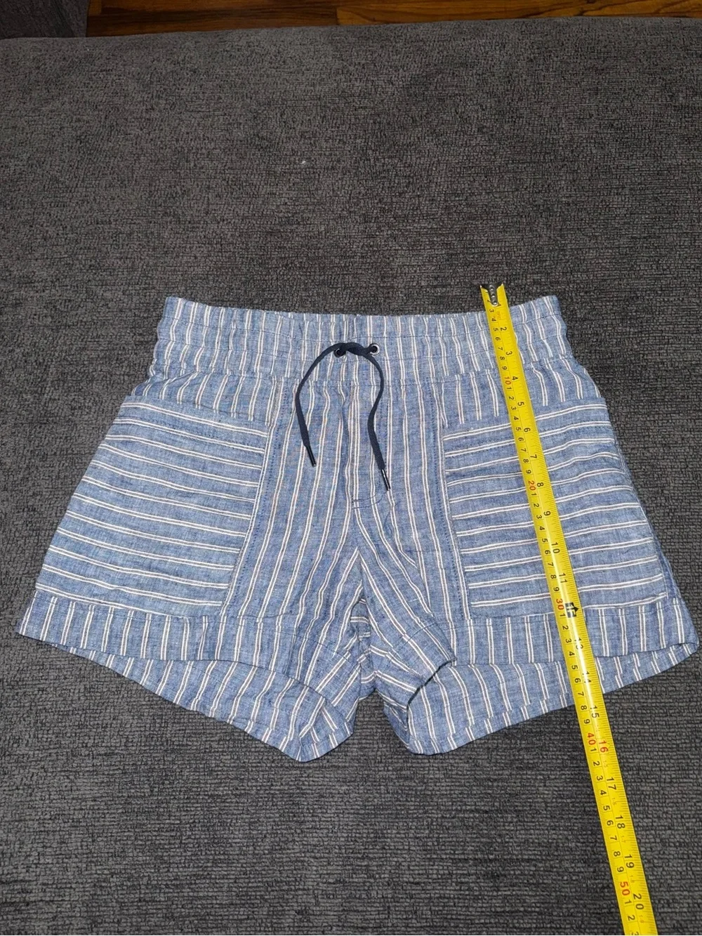 Athleta Linen Striped Pull-On Shorts Blue White Women’s Size 4 Pockets - Picture 5 of 9
